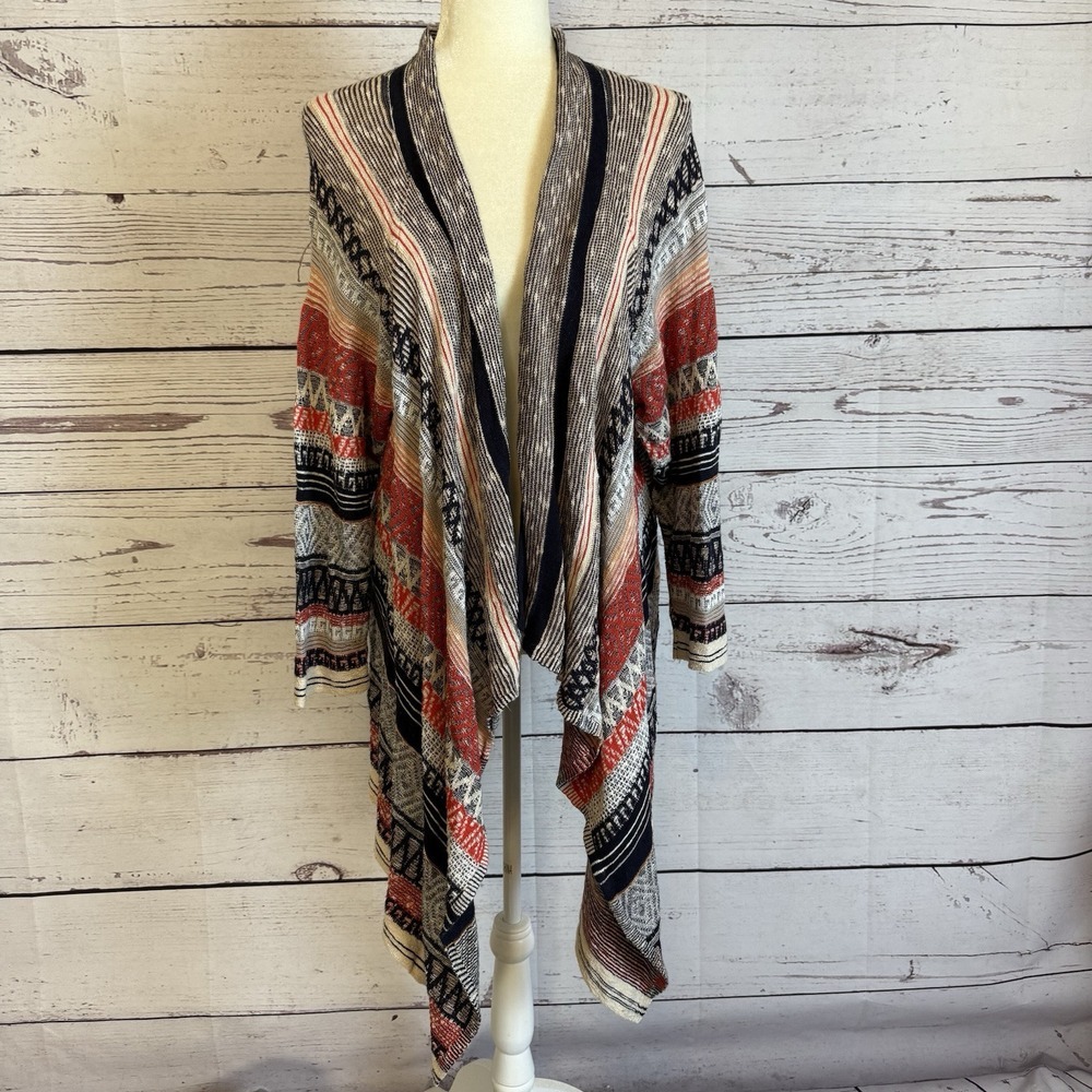 NIC+ZOE Sweater Womens Size 1X Tribal Print Knit Open Front Cardigan Multicolor